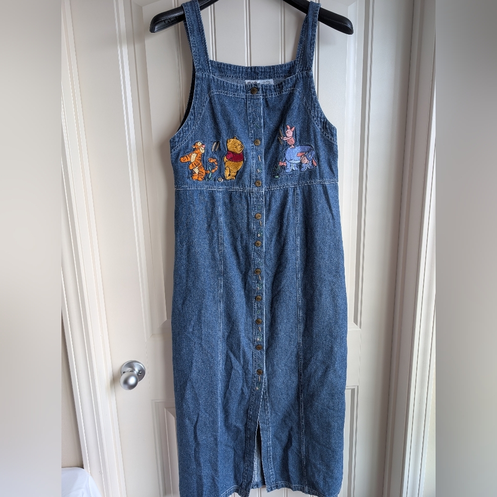 Disney Denim Button Front Dress with Pooh Character Embroidery